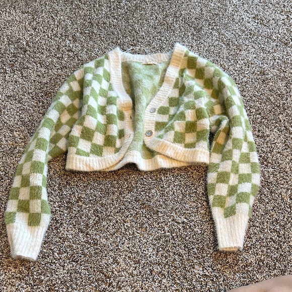 La Hearts Green and Cream Checkered Cardigan - Picture 1 of 1